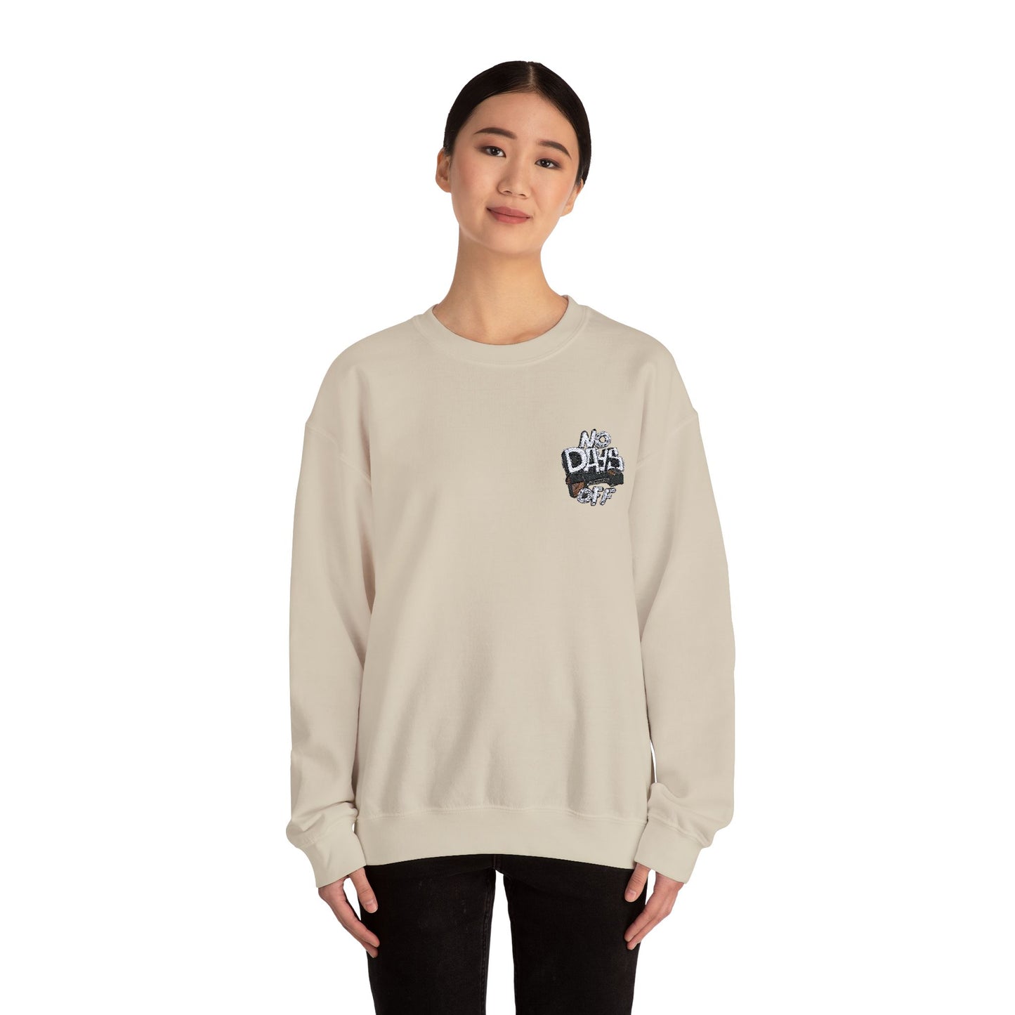 Embroidered "No Days Off"  Crewneck Sweatshirt